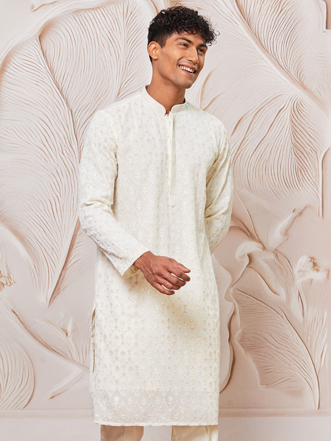 Men's Cream Georgette Only Kurta