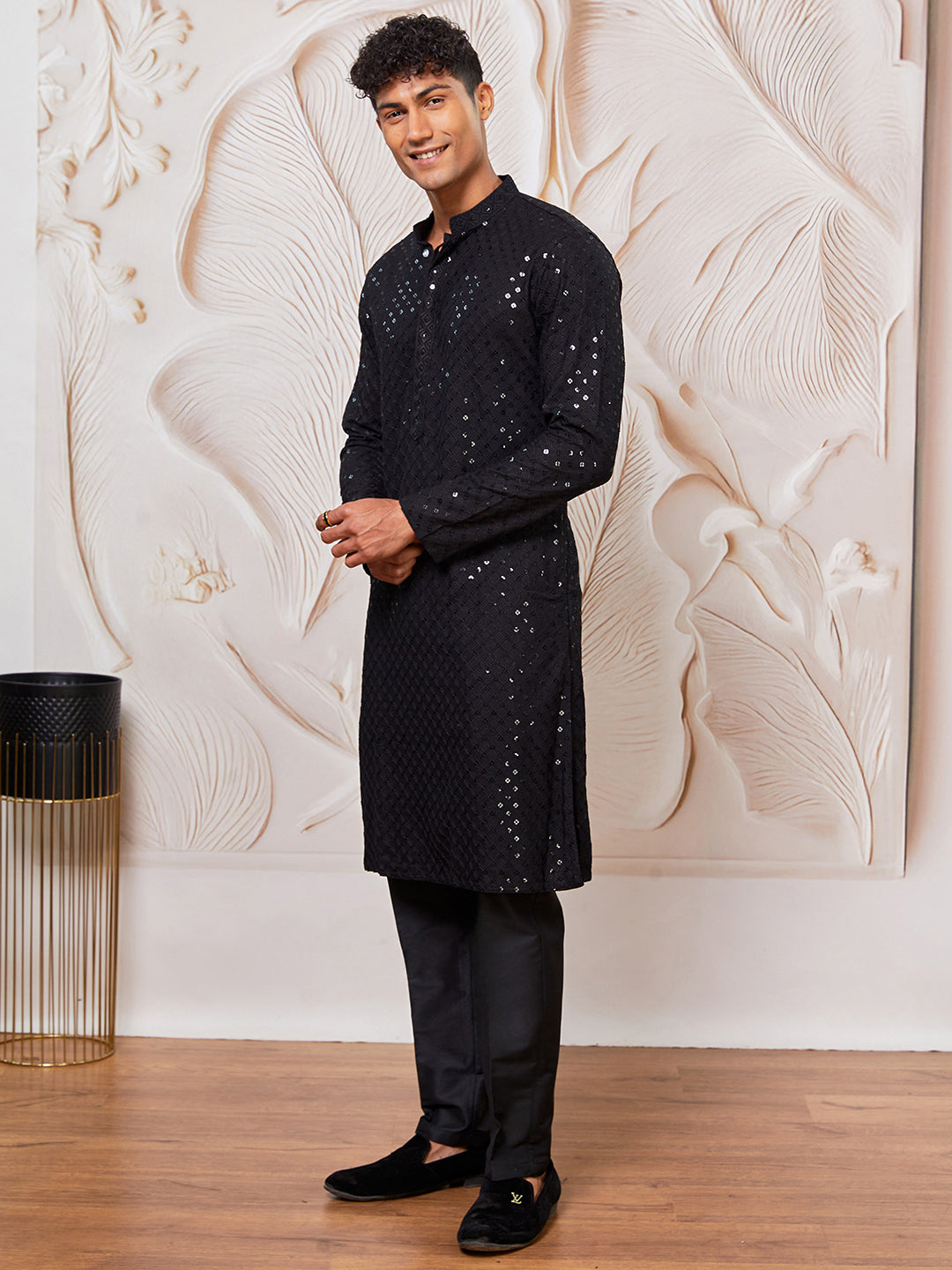 Men's Black And White Rayon Cotton Kurta Pyjama Set