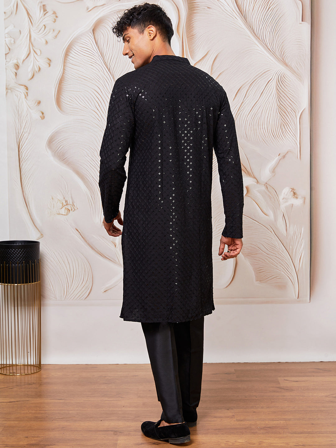 Men's Black And White Rayon Cotton Kurta Pyjama Set