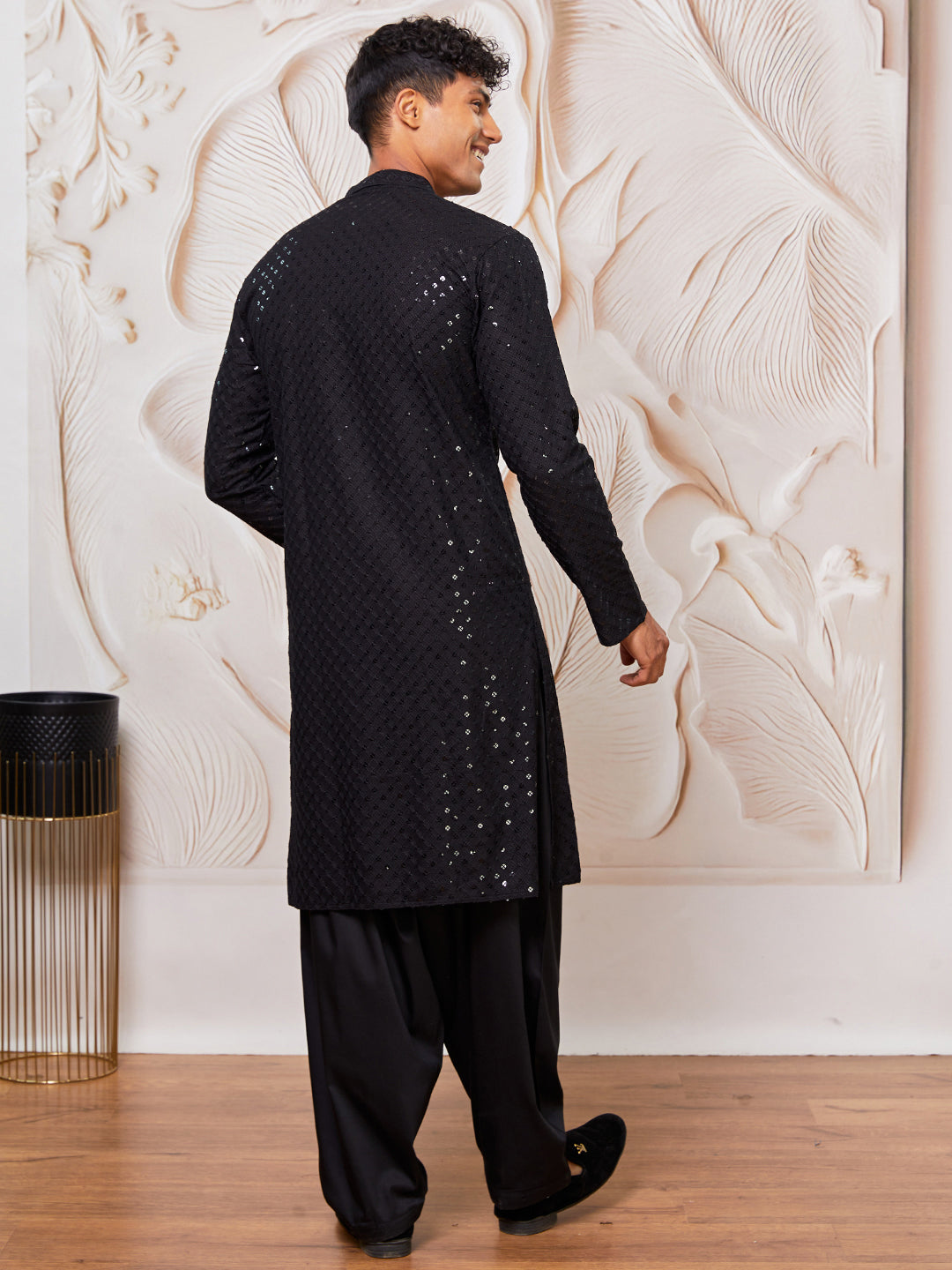 Men's Black And White Rayon Cotton Kurta Patiala Set