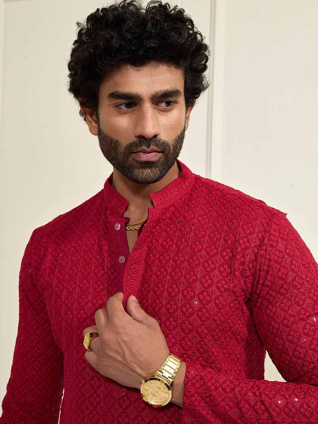 Men's Maroon And White Rayon Cotton Kurta Pyjama Set