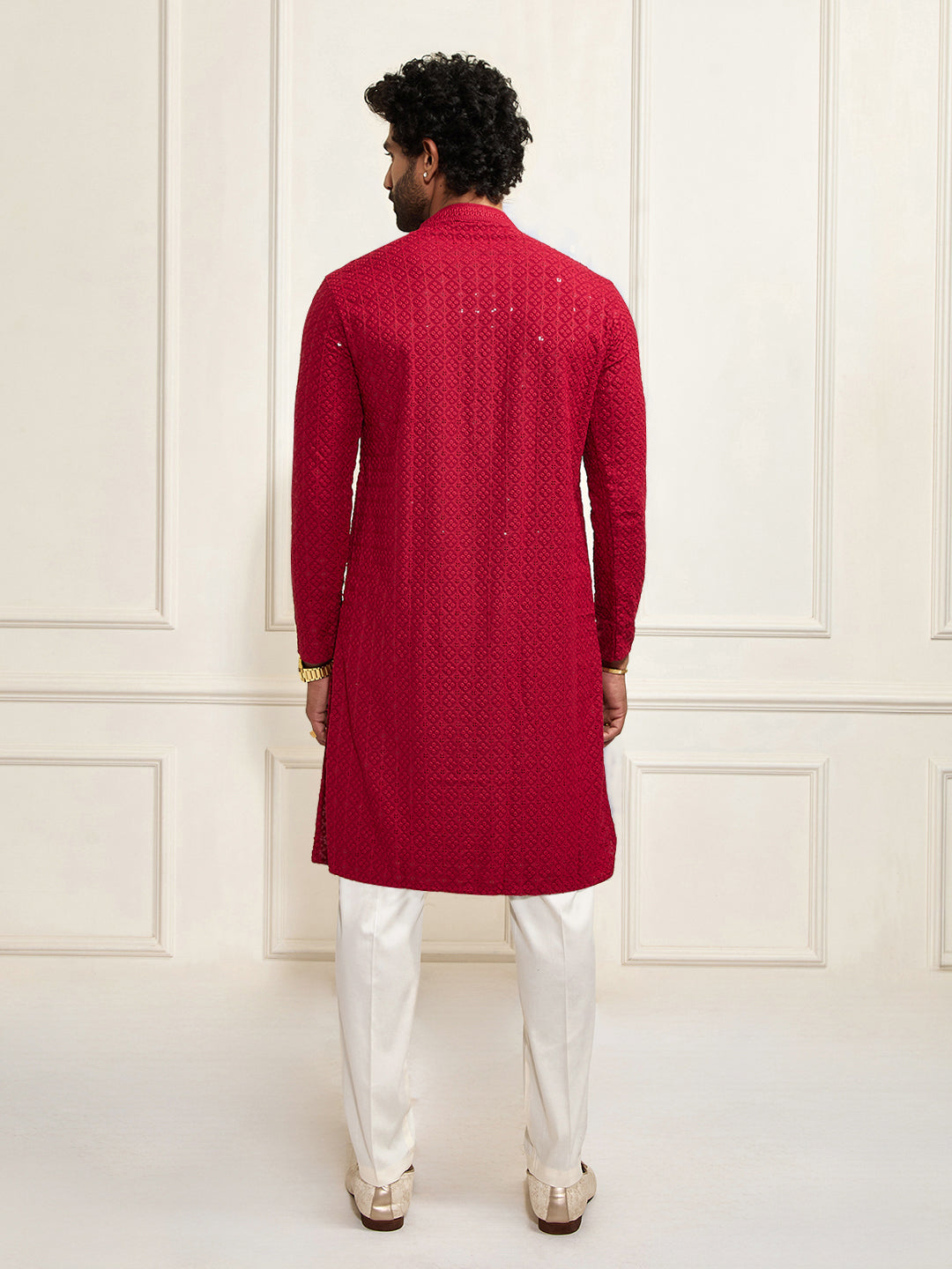 Men's Maroon And White Rayon Cotton Kurta Pyjama Set