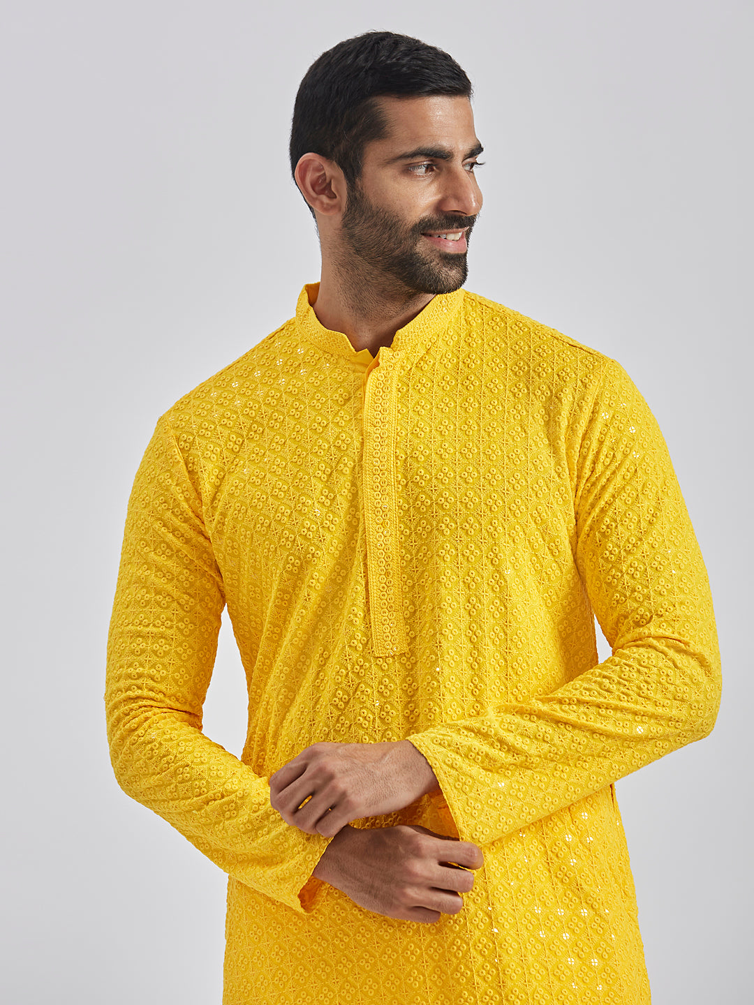 Men's Yellow And White Rayon Cotton Kurta Pyjama Set
