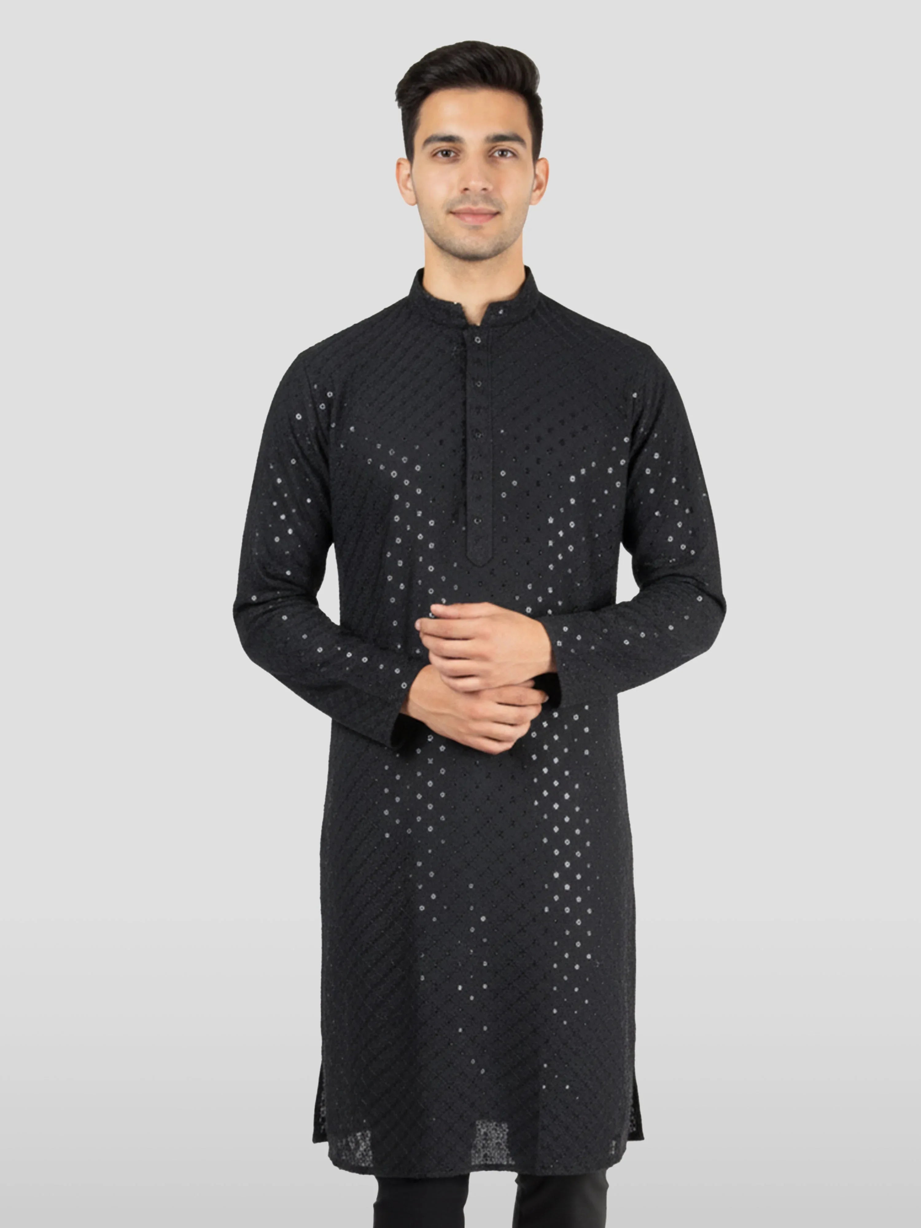 Men's Black Cotton Blend Kurta