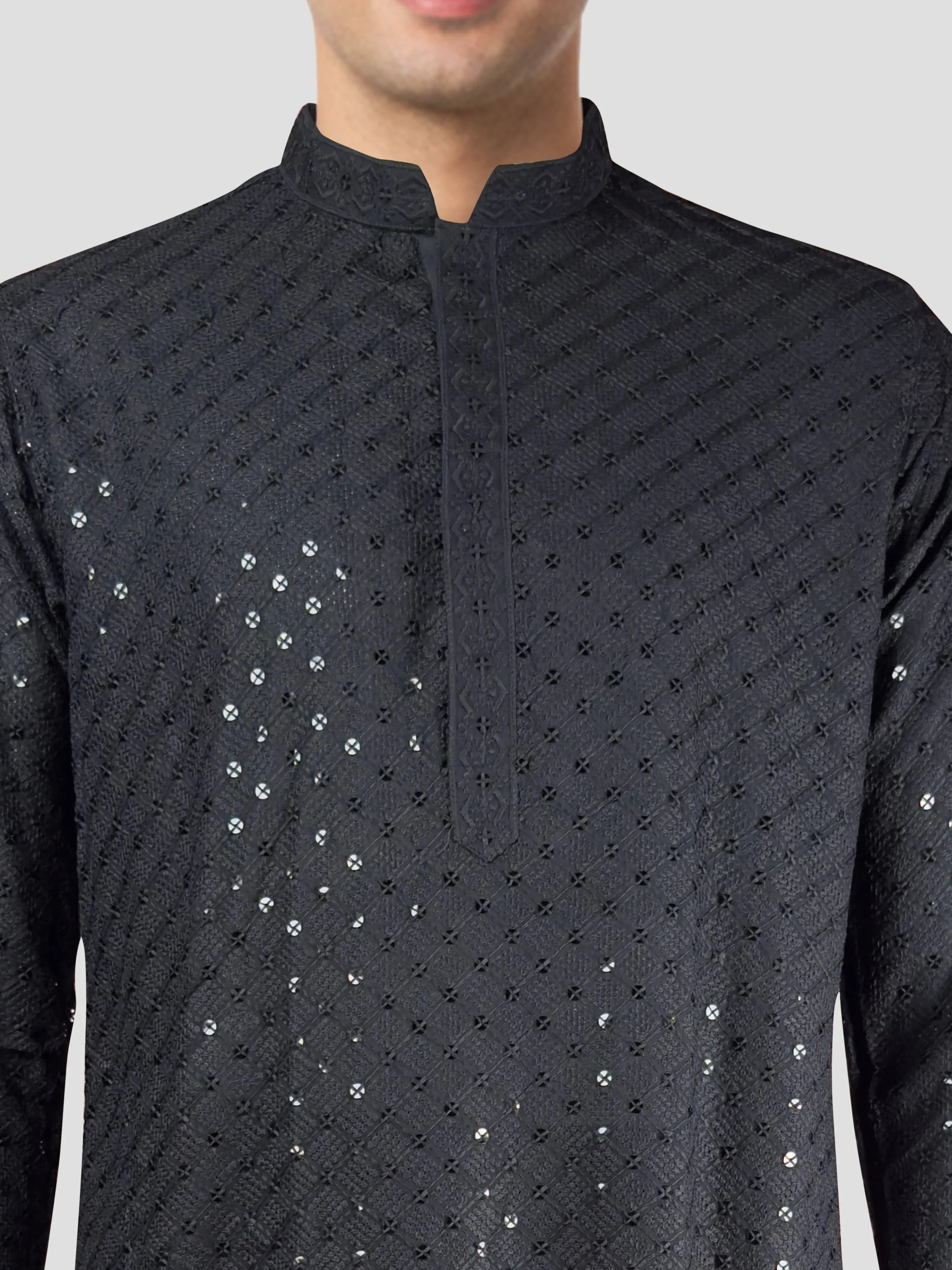 Men's Black Cotton Blend Kurta