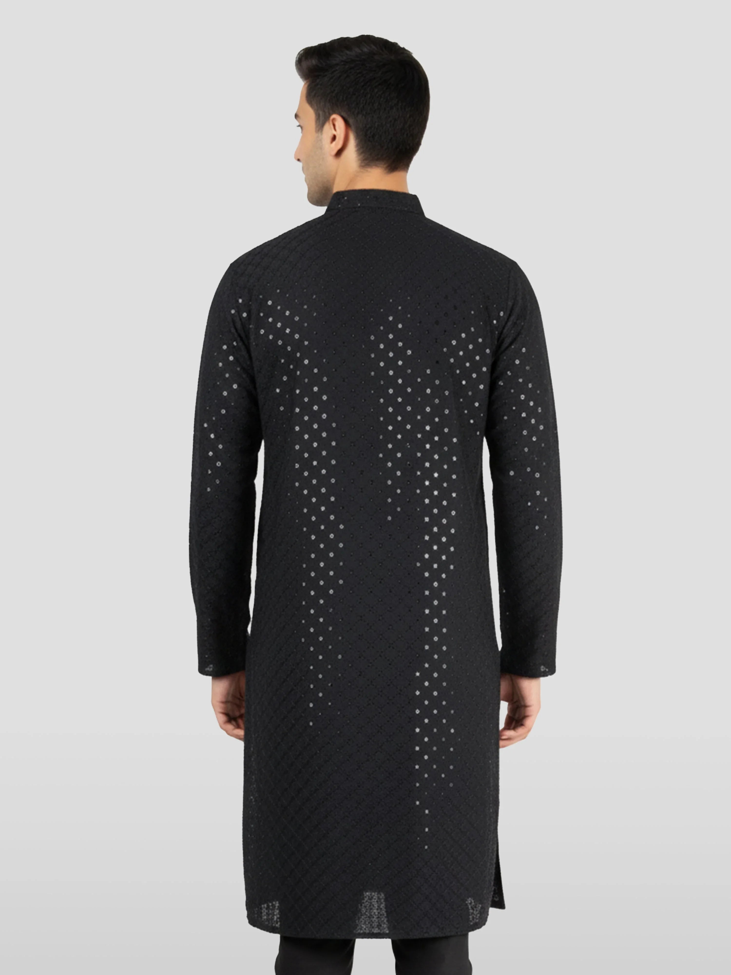 Men's Black Cotton Blend Kurta