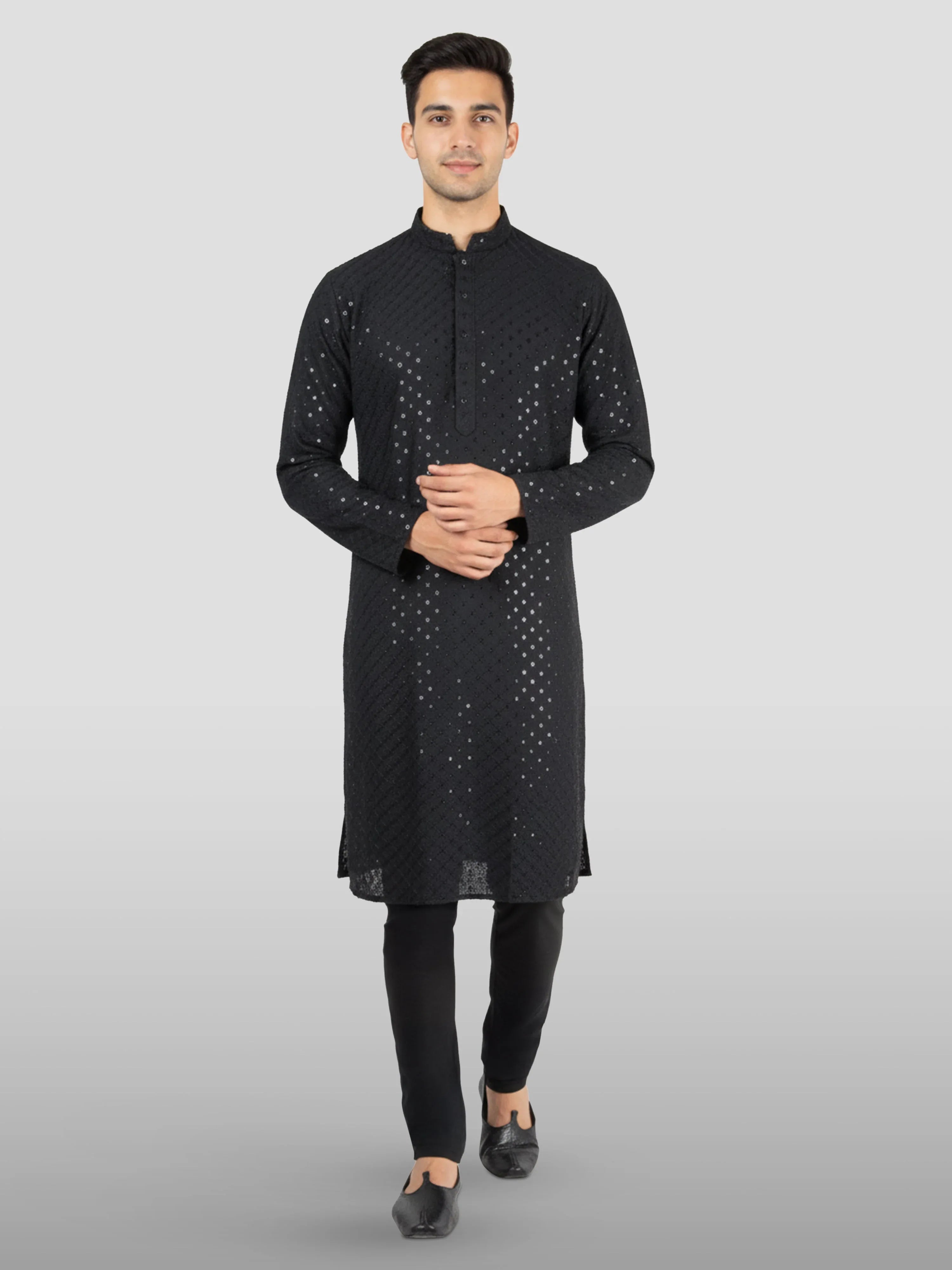Men's Black Cotton Blend Kurta