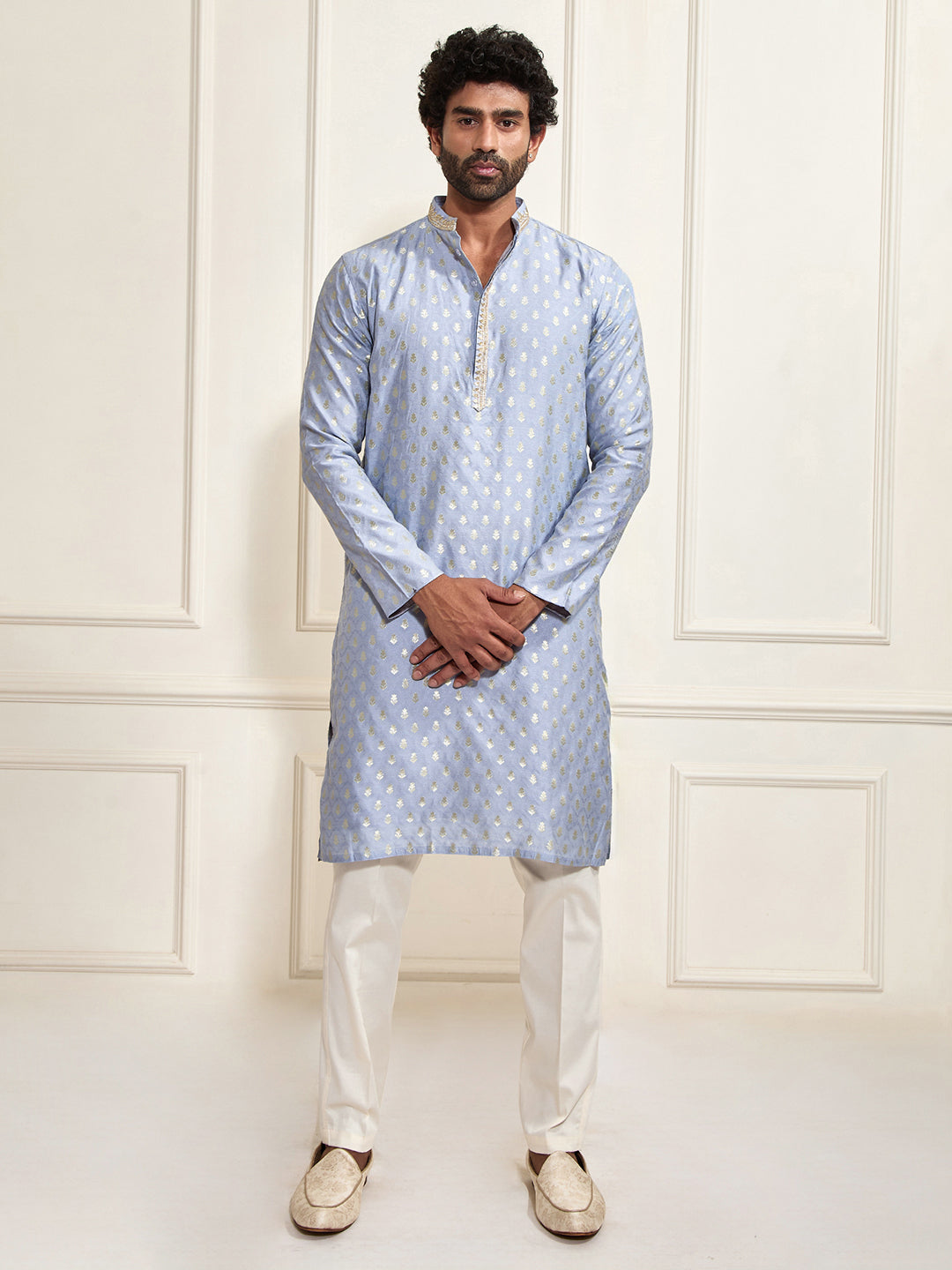 Men's Aqua Silk Blend Kurta Pyjama Set