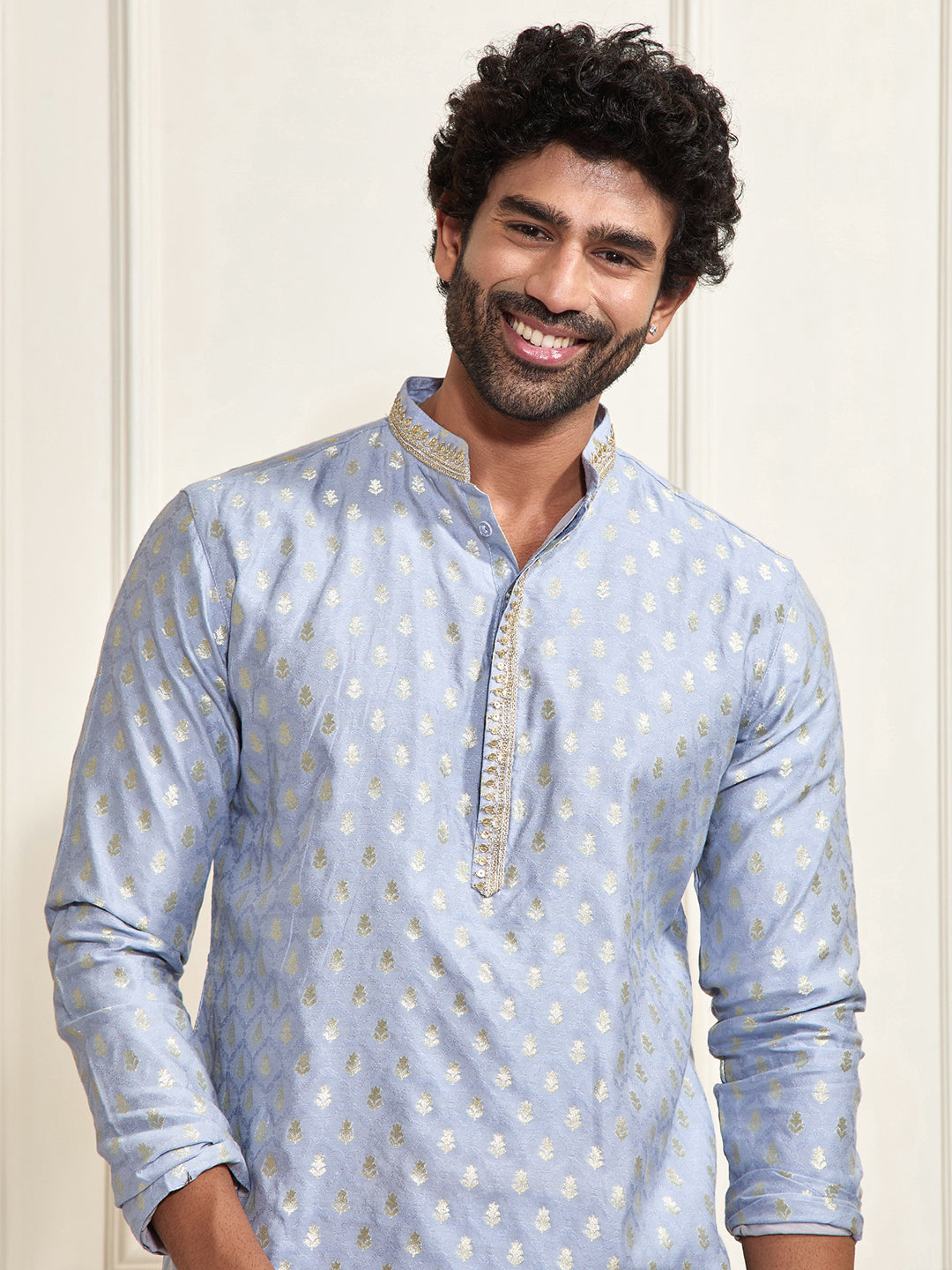 Men's Aqua Silk Blend Kurta Pyjama Set