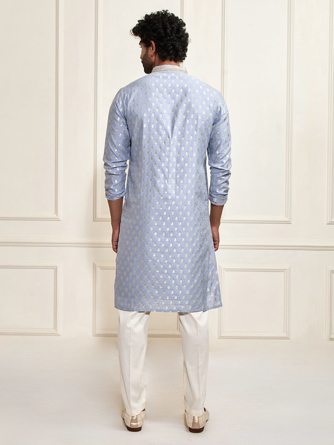 Men's Aqua Silk Blend Kurta Pyjama Set
