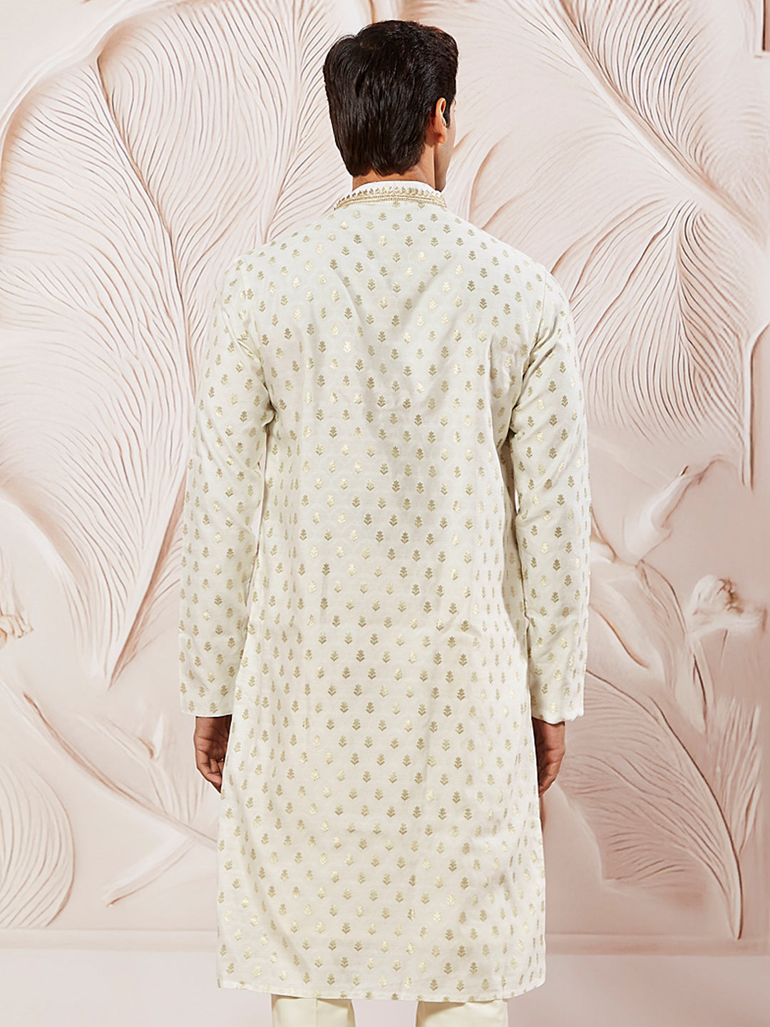 Men's Cream Silk Blend Jacquard Kurta