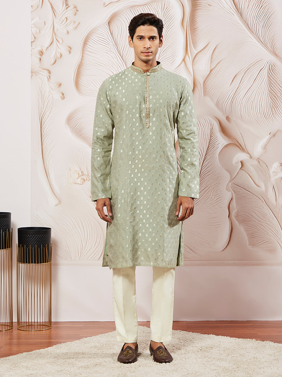 Men's Green Silk Blend Kurta Pyjama Set