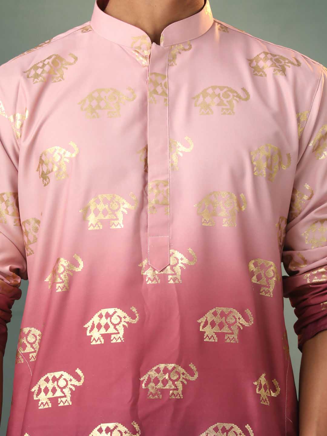 Men's Ombre Elephant Motif Print Cotton Blend Kurta Pyjama Set