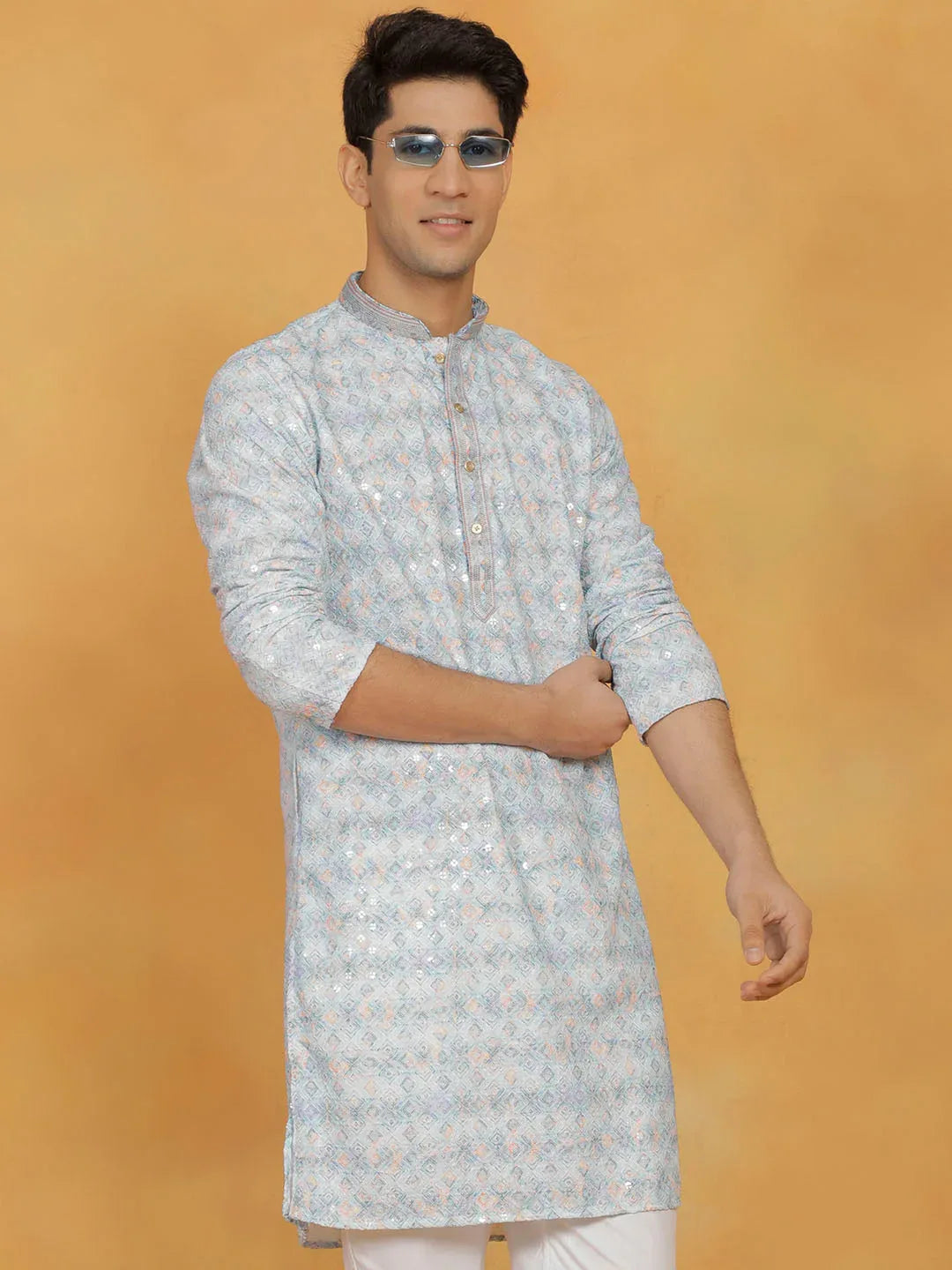 Men's Aqua Cotton Blend Kurta