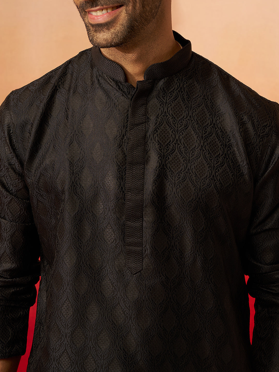 Men's Black Jacquard Kurta with Pyjama