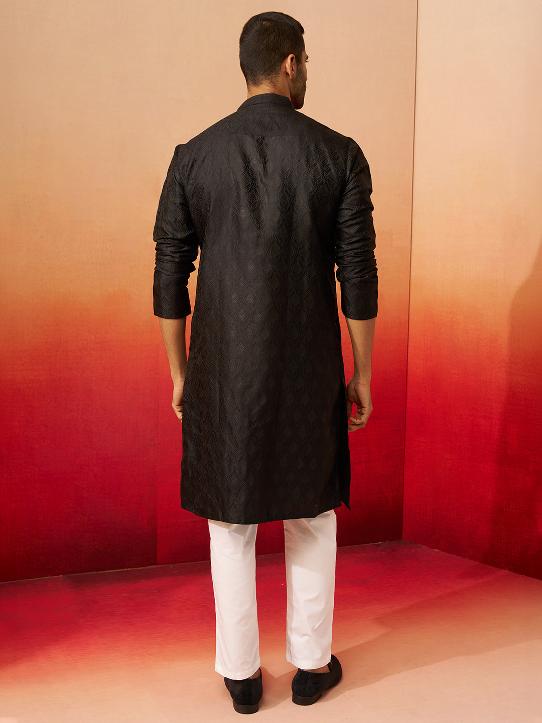 Men's Black Jacquard Kurta with Pyjama
