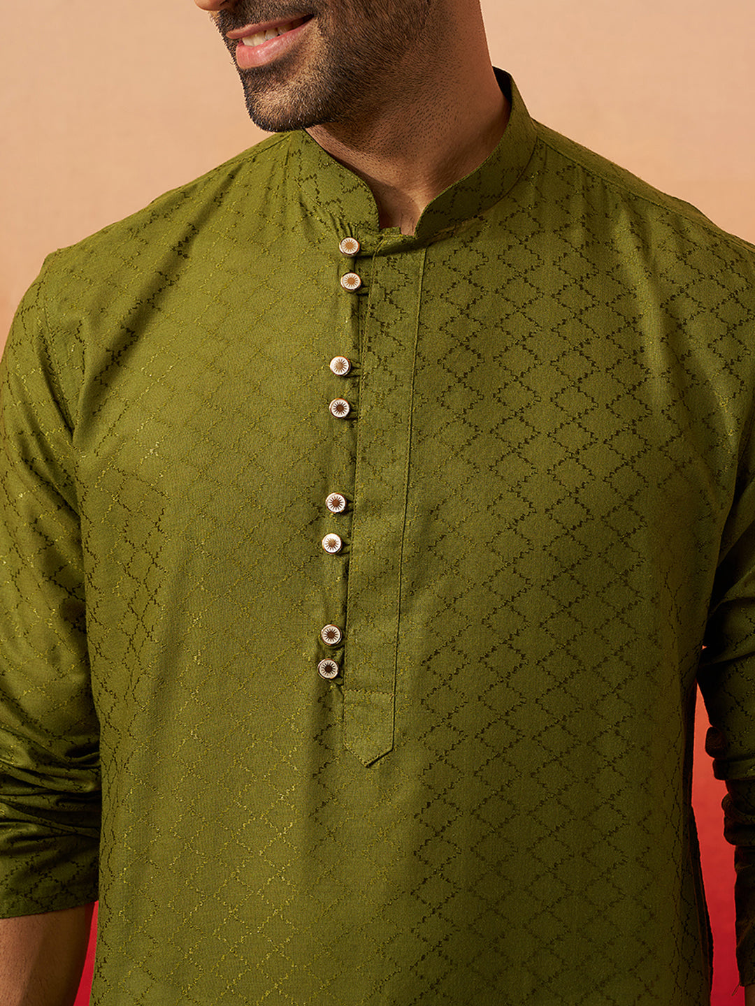 Men's Mehendi Green Jacquard Kurta with Pyjama