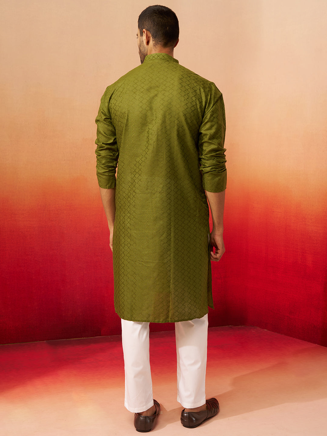 Men's Mehendi Green Jacquard Kurta with Pyjama