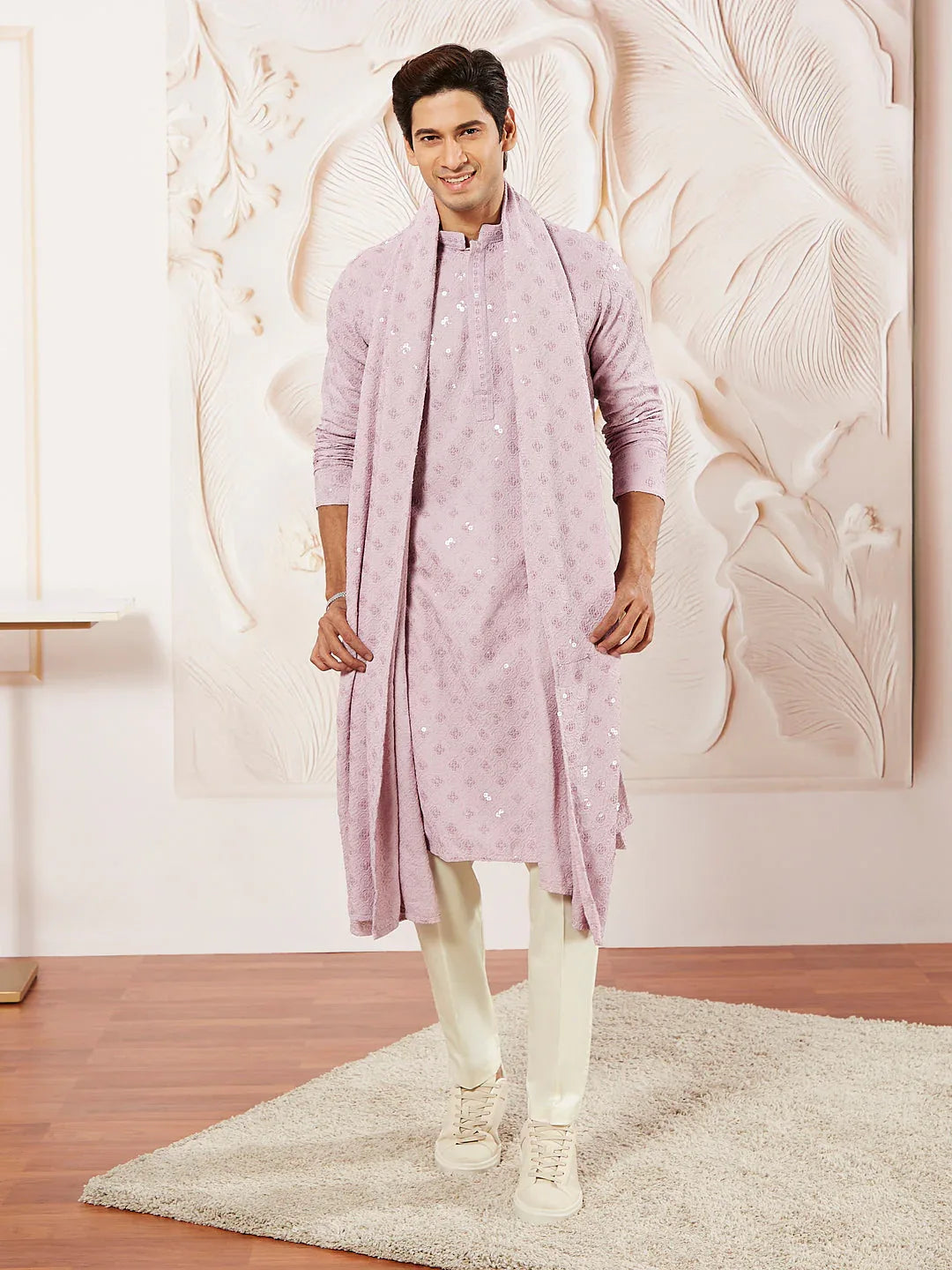 Men's Onion Rayon Kurta Pyjama Dupatta Set