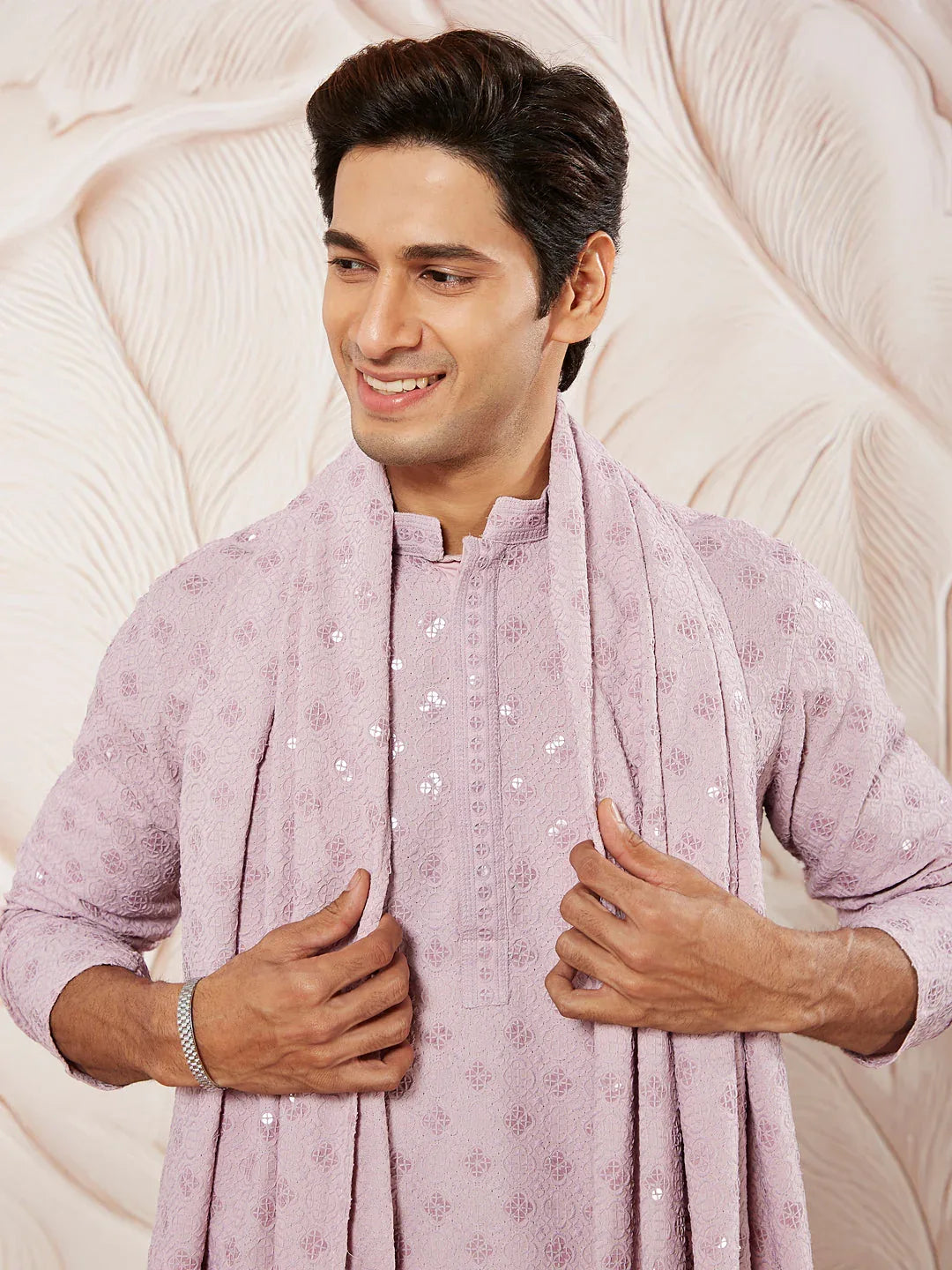 Men's Onion Rayon Kurta Pyjama Dupatta Set