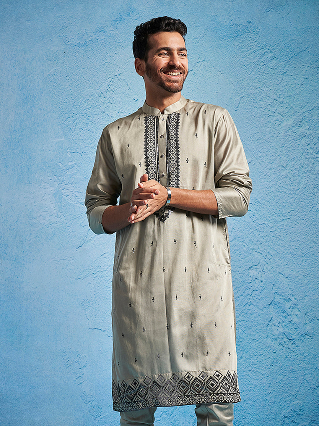Men's Chiku Silk Blend Kurta