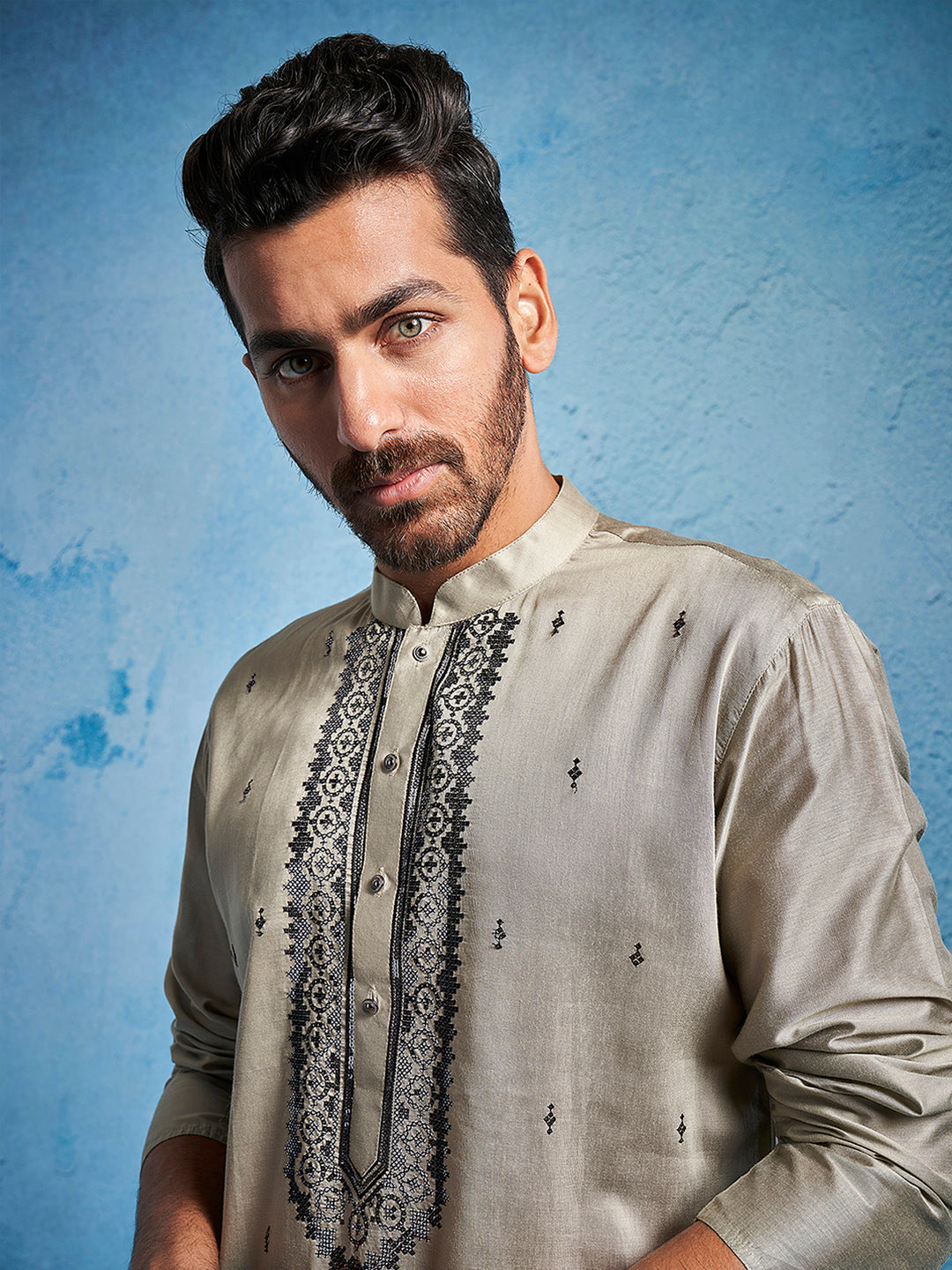 Men's Chiku Silk Blend Kurta
