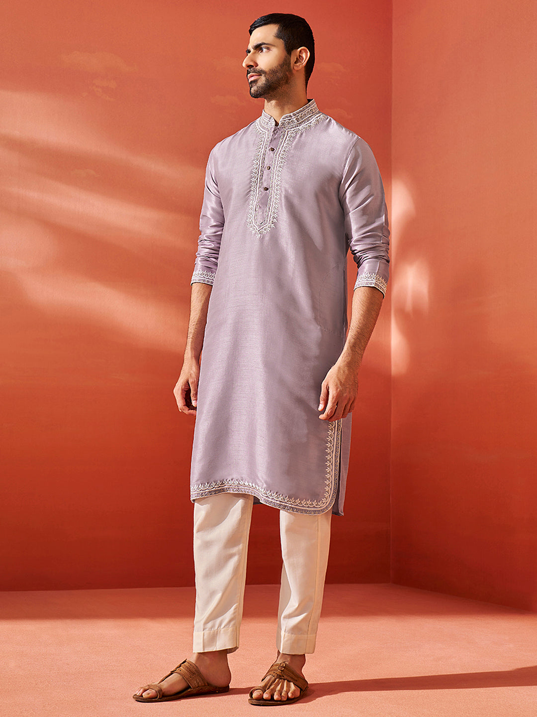Men's Purple Silk Blend Kurta