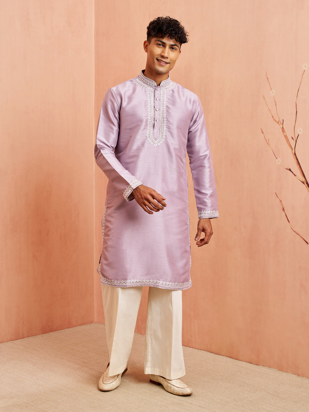 Men's Purple Silk Kurta Pyjama Set