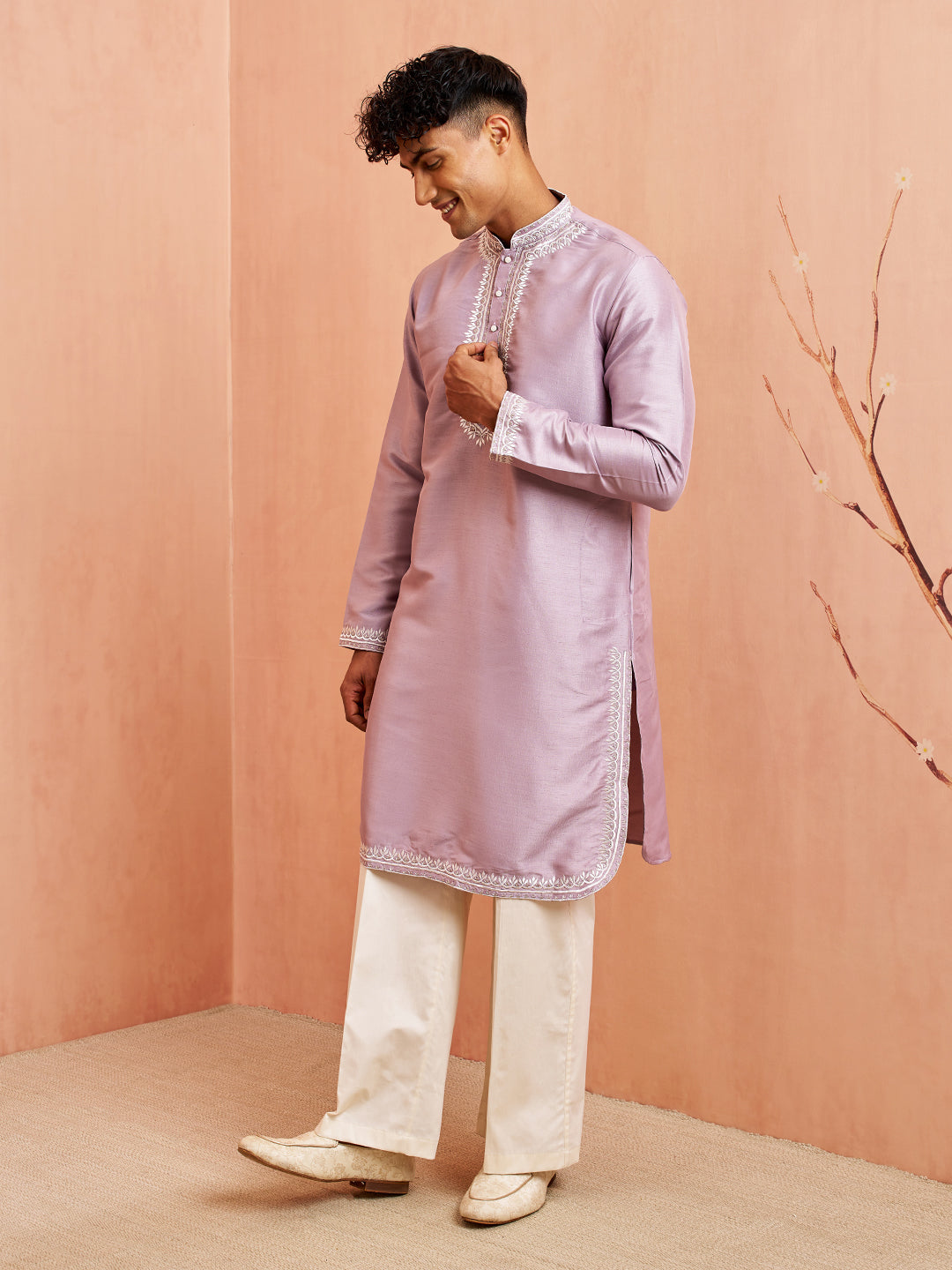 Men's Purple Silk Kurta Pyjama Set