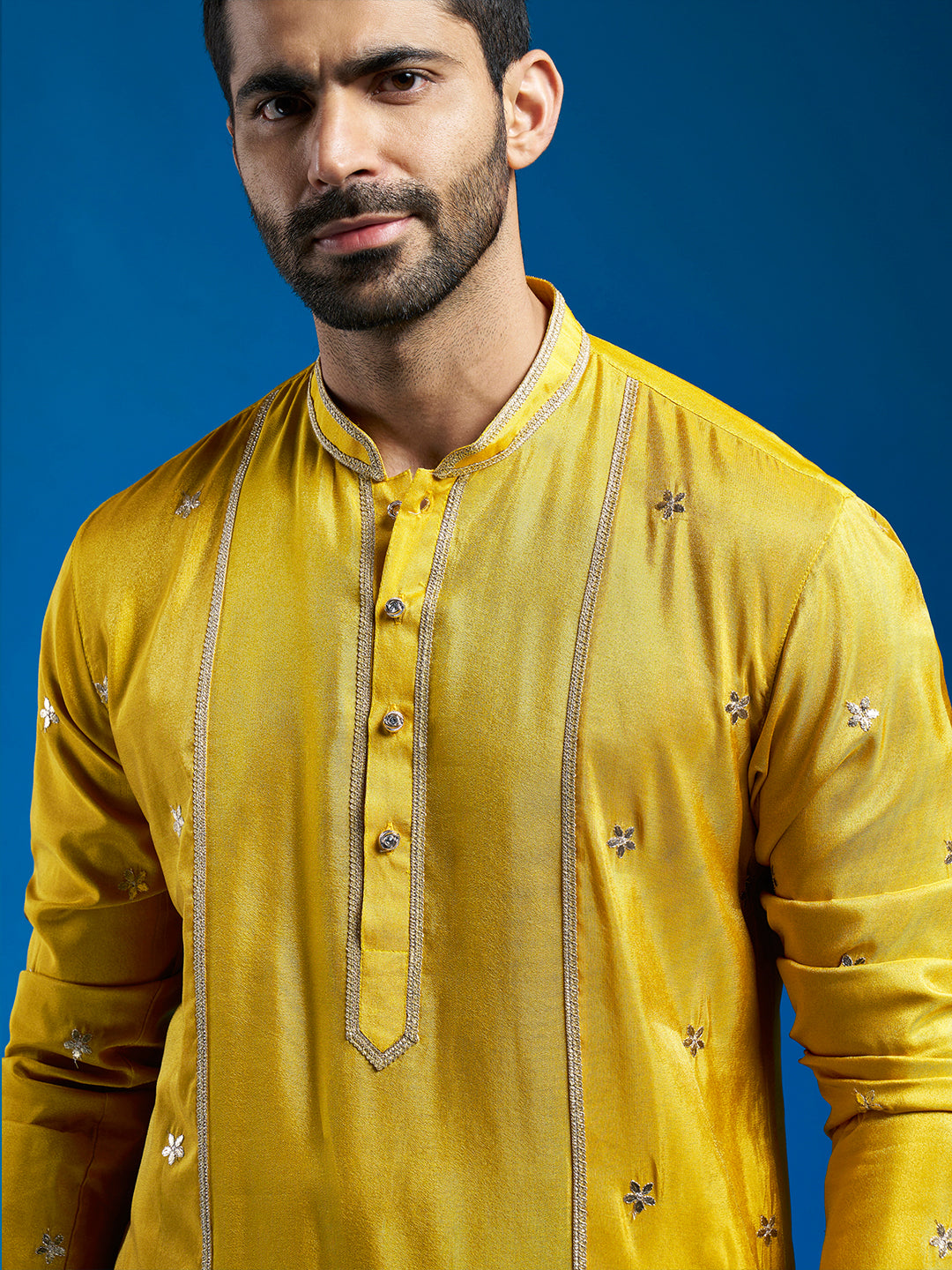 Men's Mustard Tissue Silk Kurta