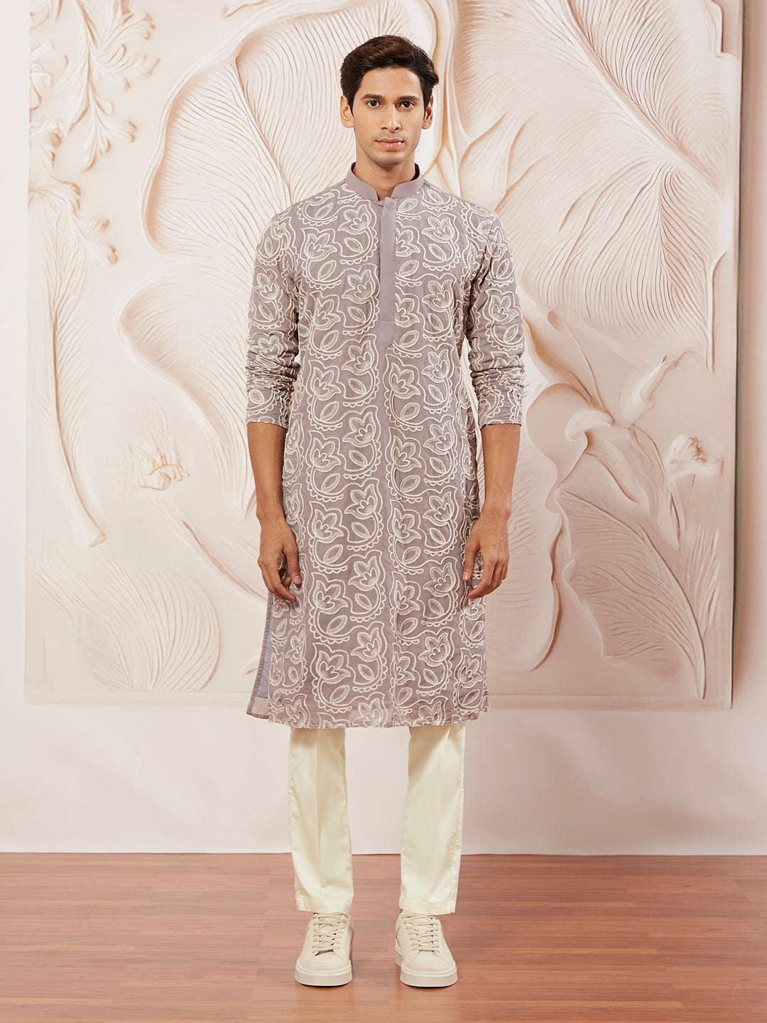 Men's Levender Georgette Kurta And Pyjama Set