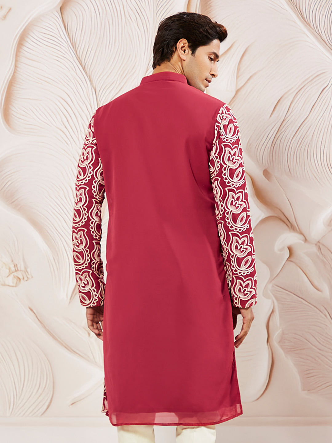 Men's Maroon Georgette Kurta