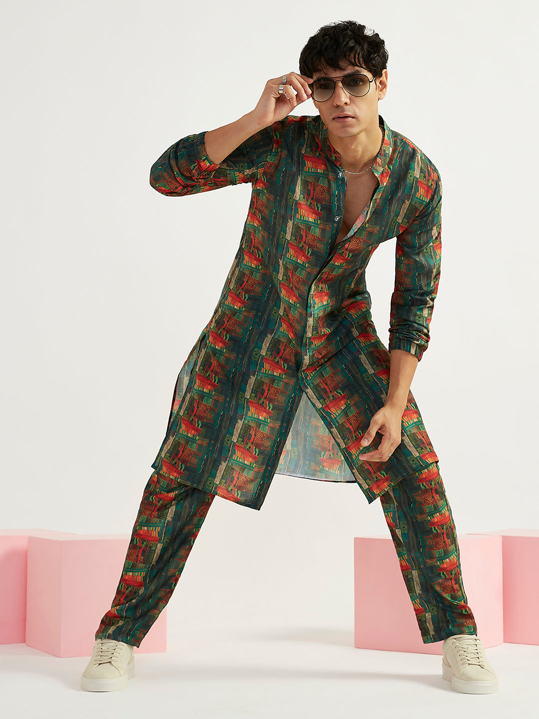 Men's Green Crepe Kurta And Pyjama Set