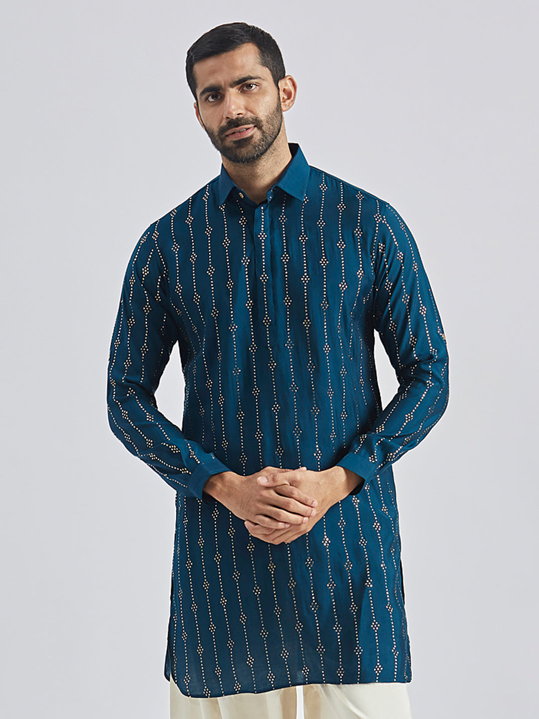 Men's Turquoise Silk Blend Kurta