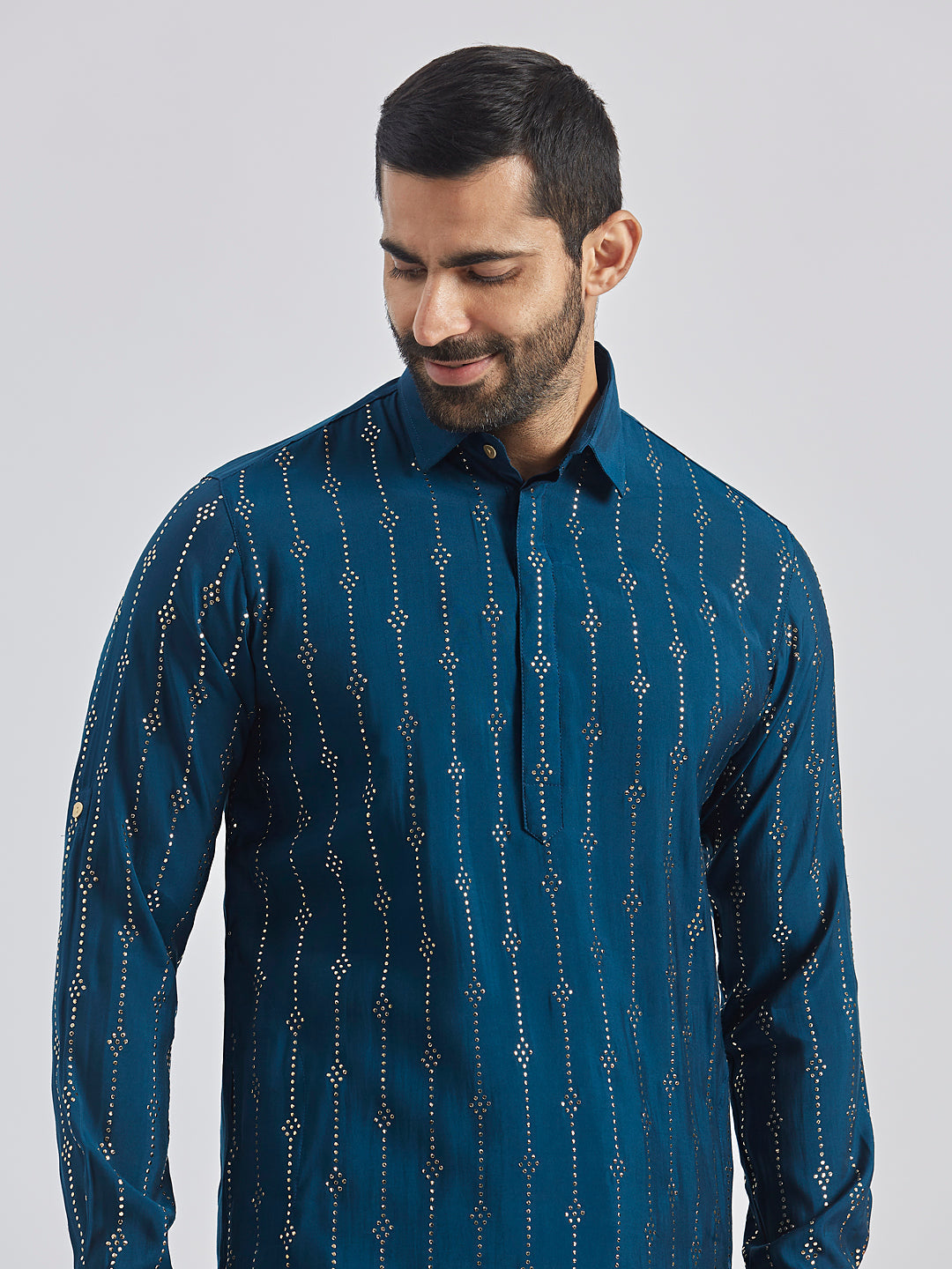 Men's Turquoise Silk Blend Kurta