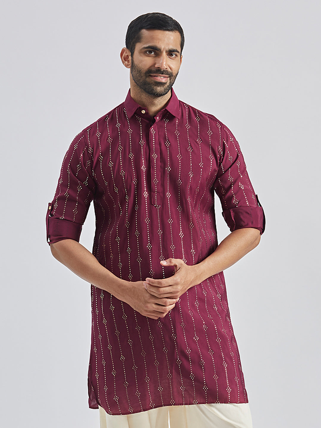 Men's Wine Silk Blend Kurta