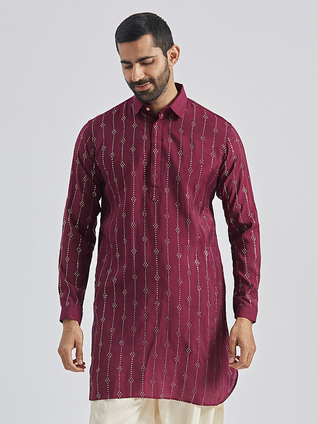 Men's Wine Silk Blend Kurta