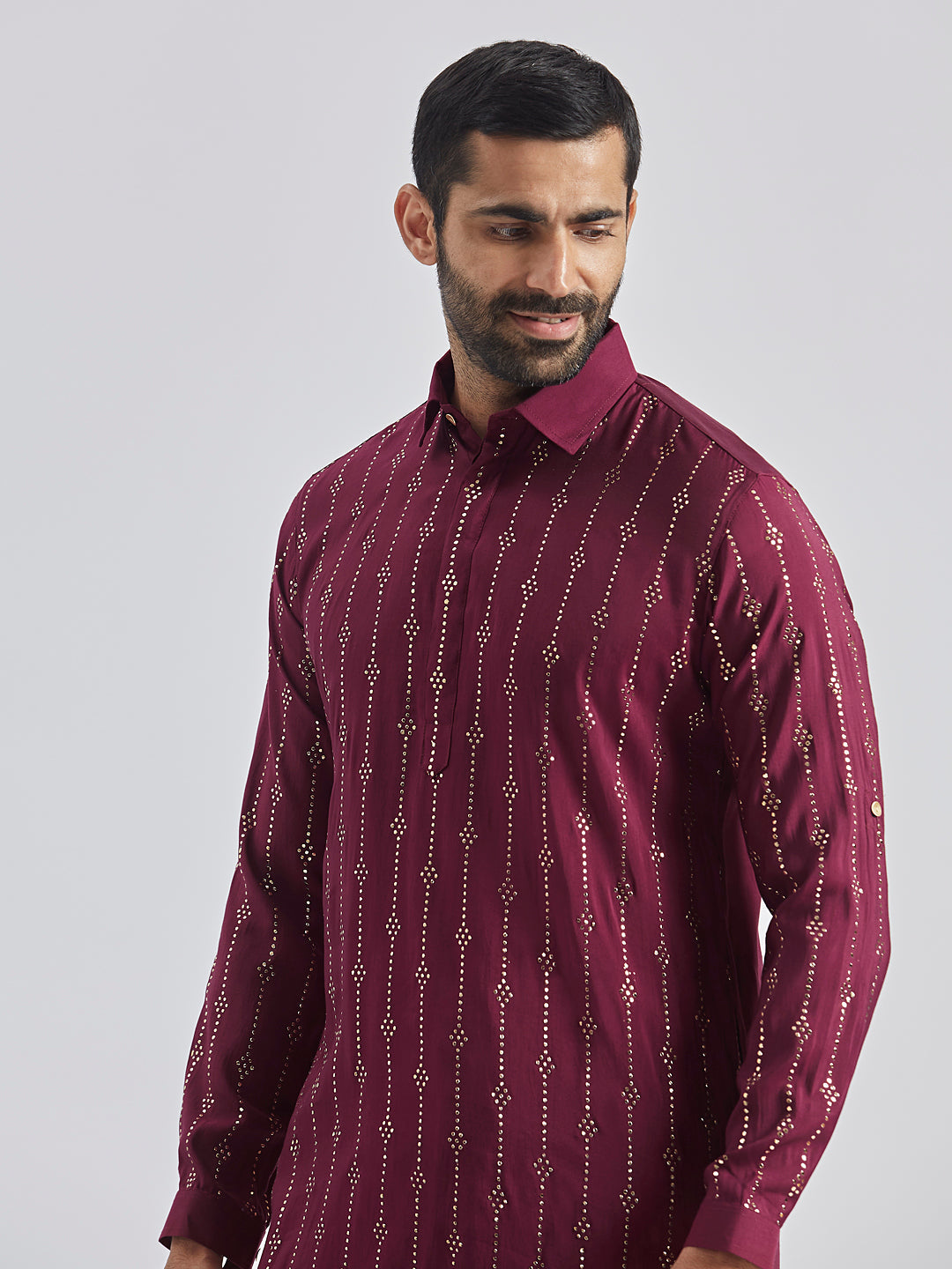 Men's Wine Silk Blend Kurta