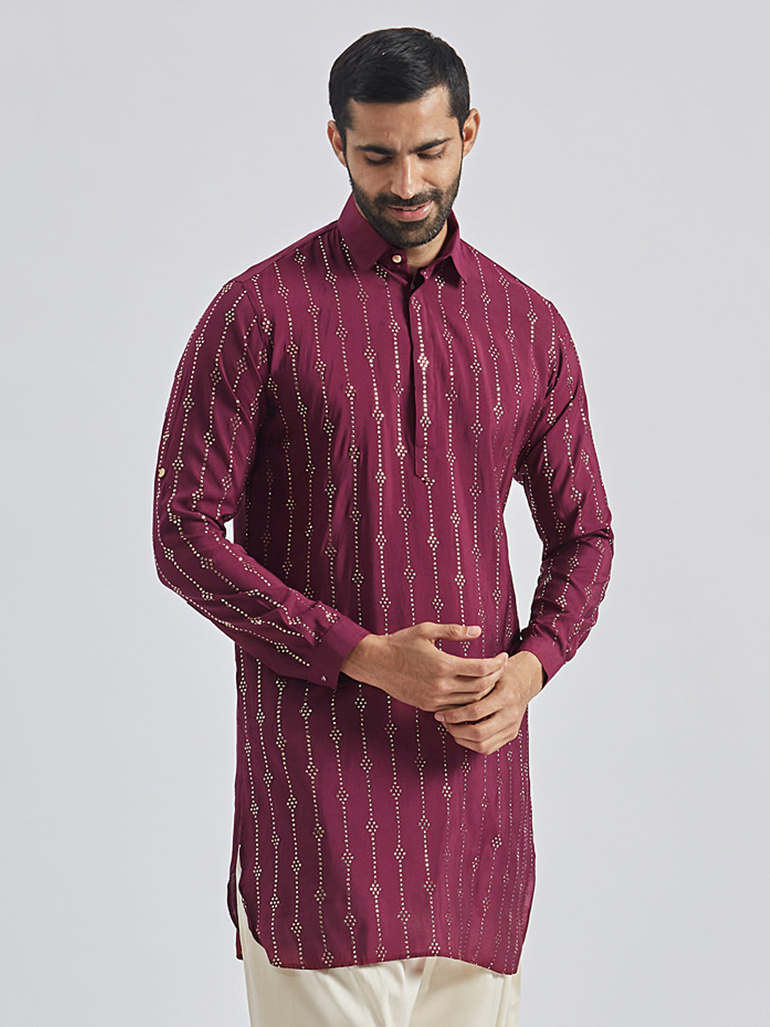 Men's Wine Silk Blend Kurta