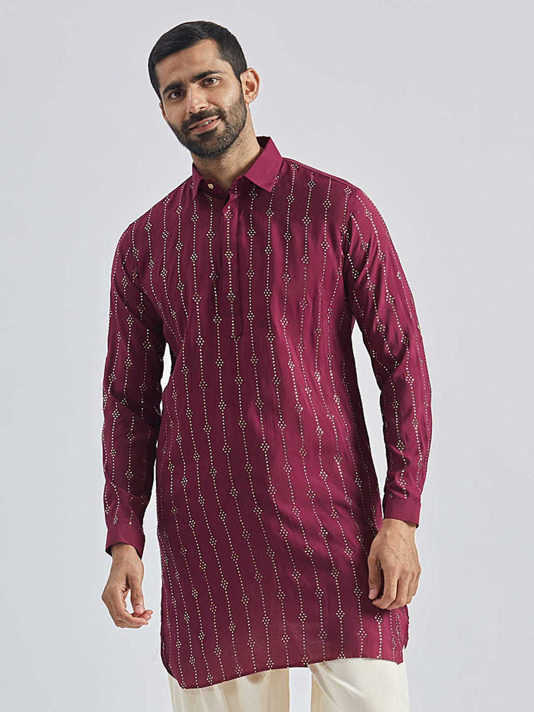 Men's Wine Silk Blend Kurta