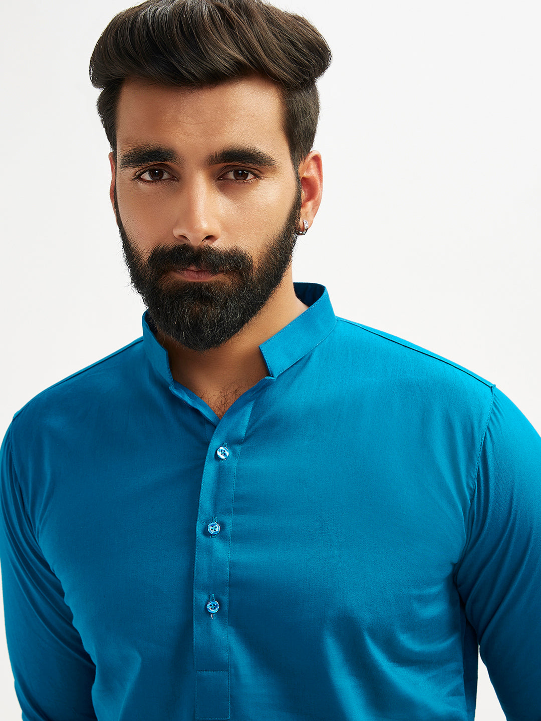 Men's Blue Cotton Blend Kurta Pyjama Set
