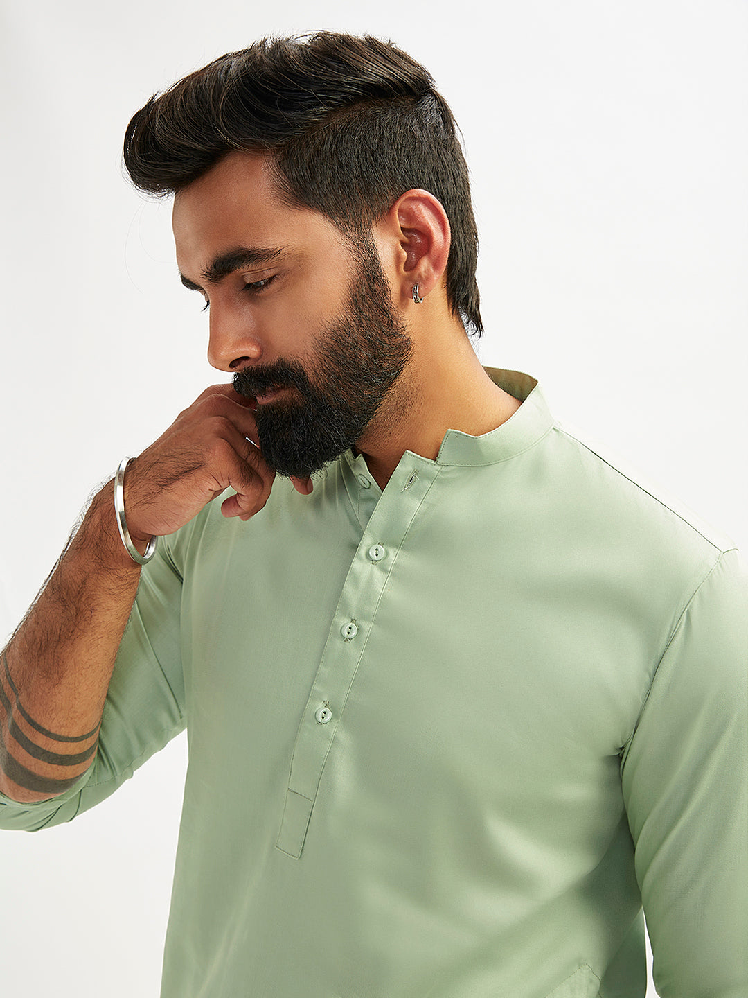 Men's Mint Green Cotton Blend Kurta Pyjama Set