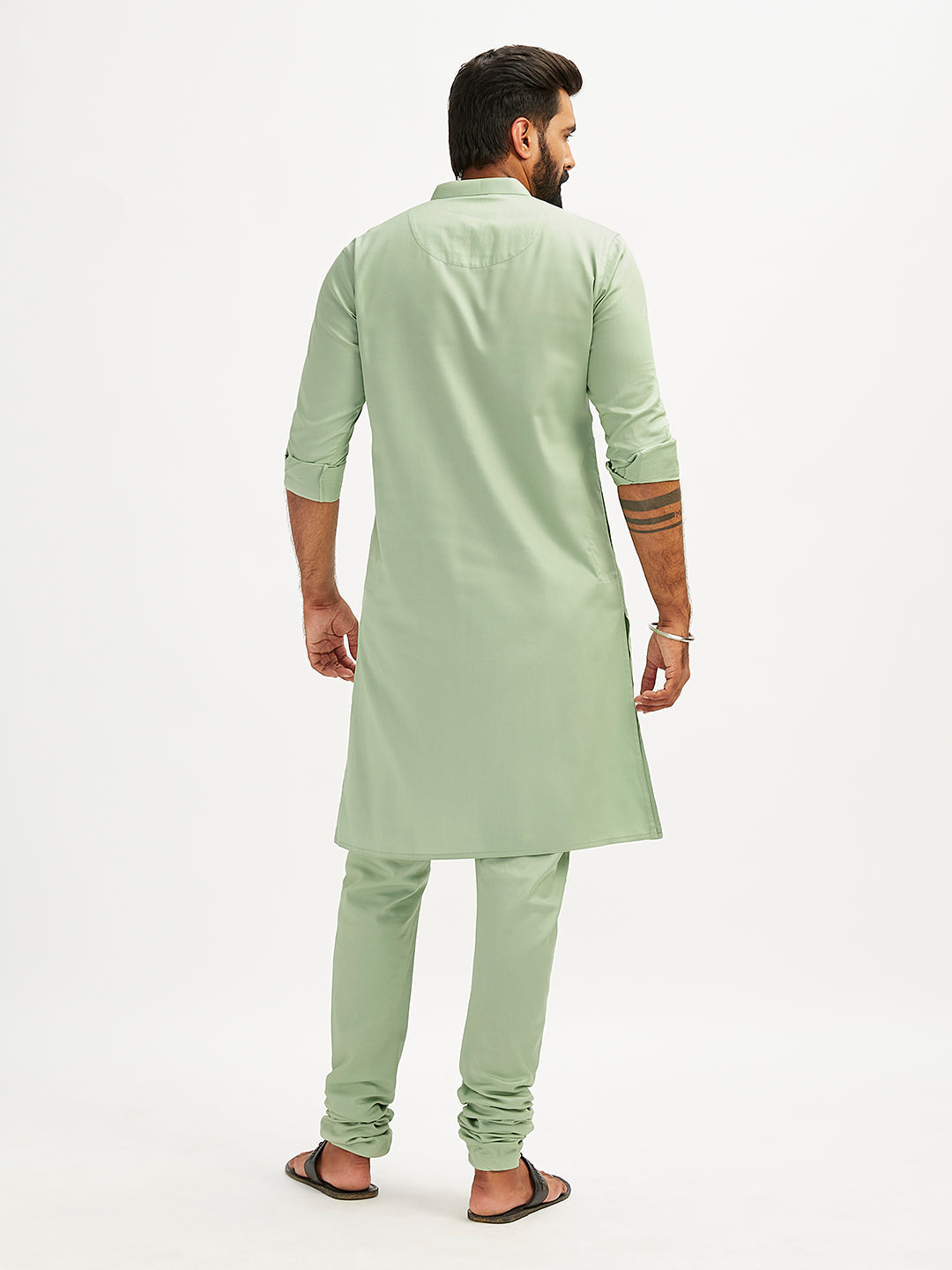 Men's Mint Green Cotton Blend Kurta Pyjama Set