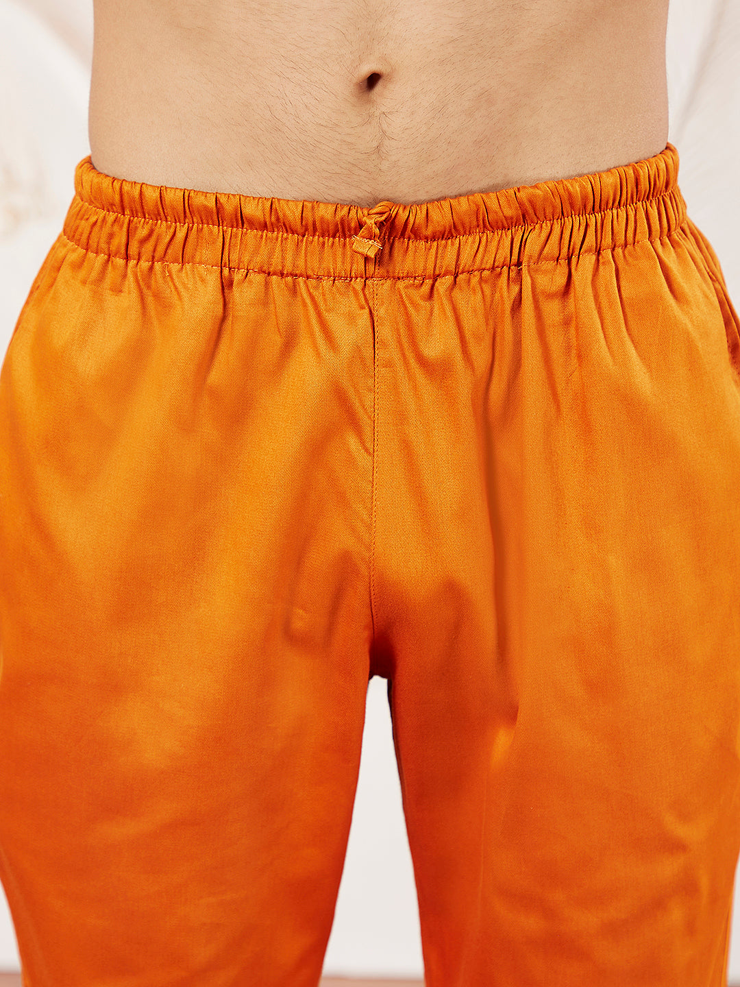 Men's Orange Cotton Blend Kurta Pyjama Set