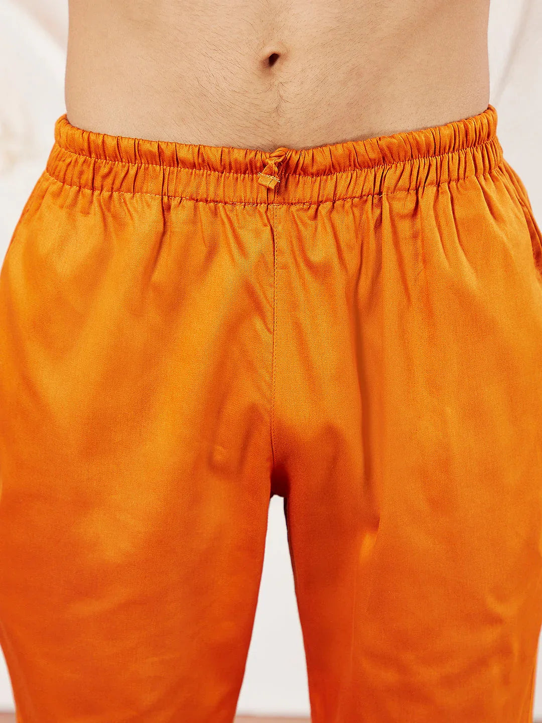 Men's Orange Cotton Blend Kurta Pyjama Set