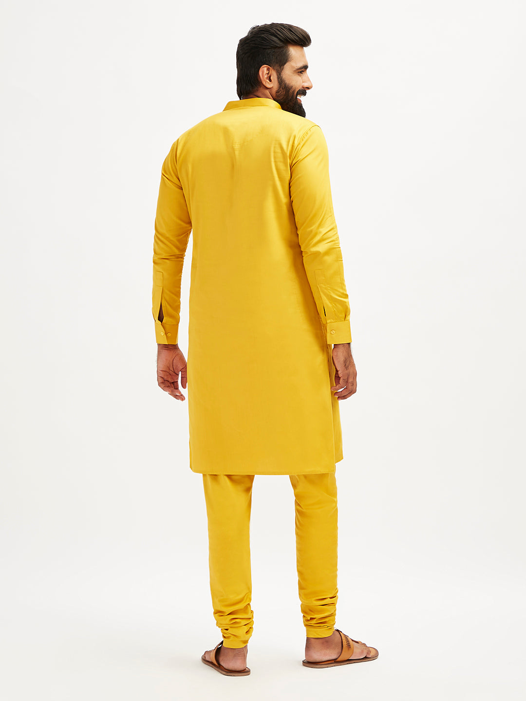 Men's Yellow Cotton Blend Kurta Pyjama Set