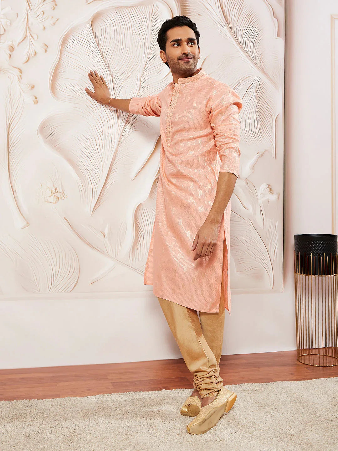 Men's Pink Silk Blend Kurta