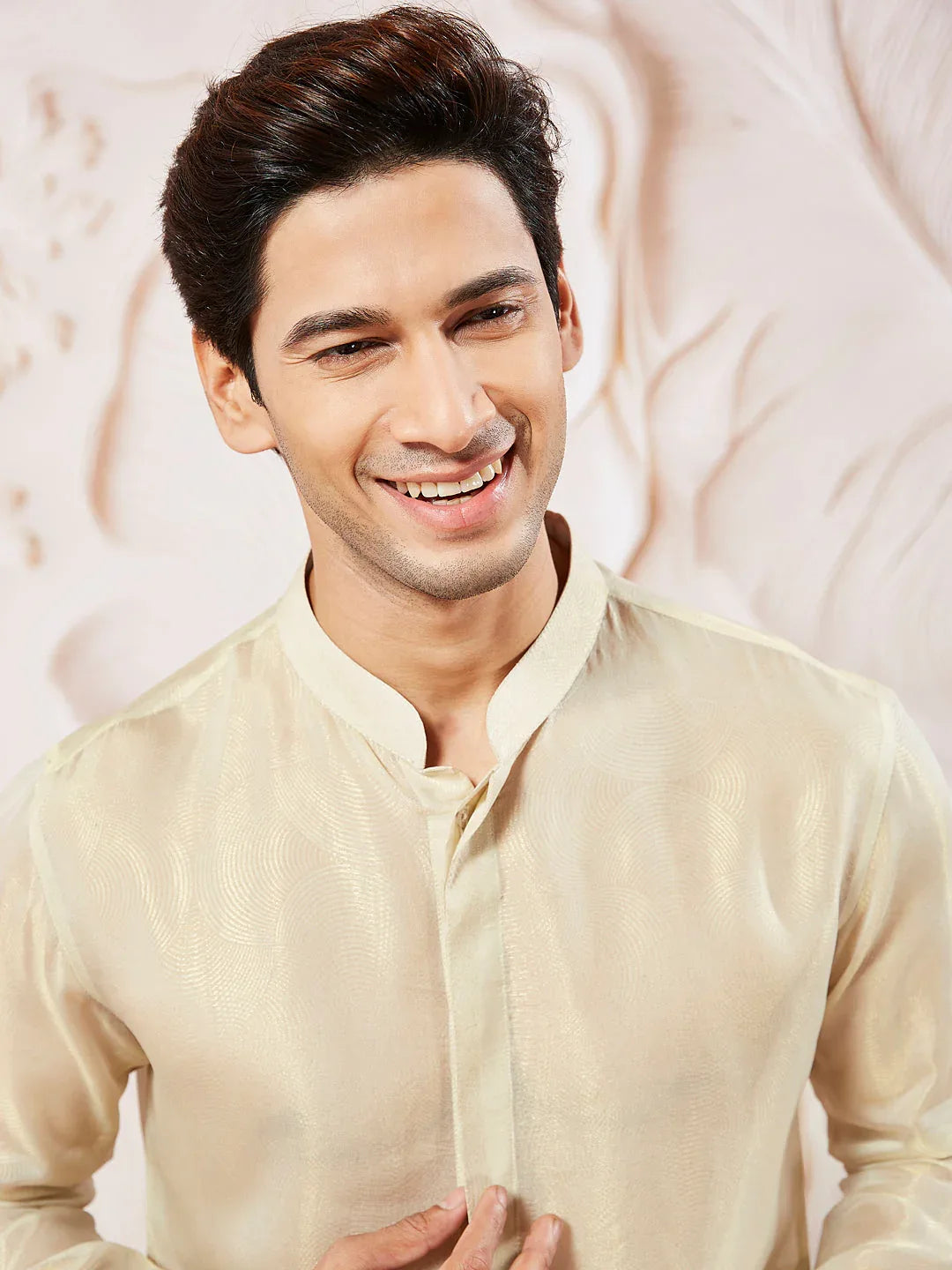 Men's Beige Tissue Silk Kurta Pyjama Set