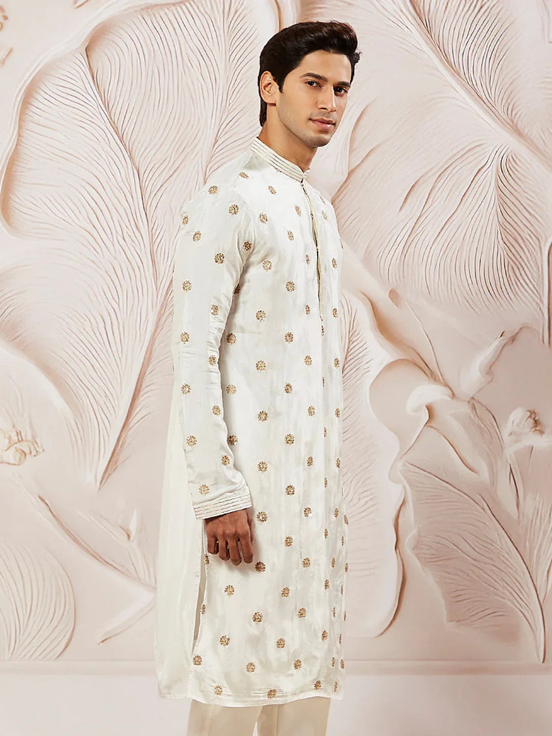 Men's White Tissue Silk Kurta