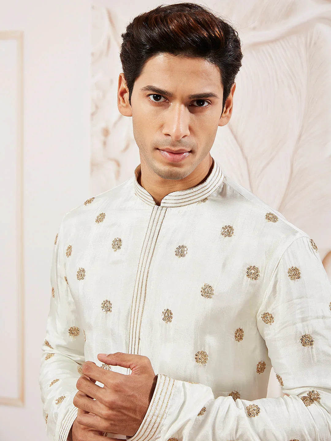 Men's White Tissue Silk Kurta Pyjama Set